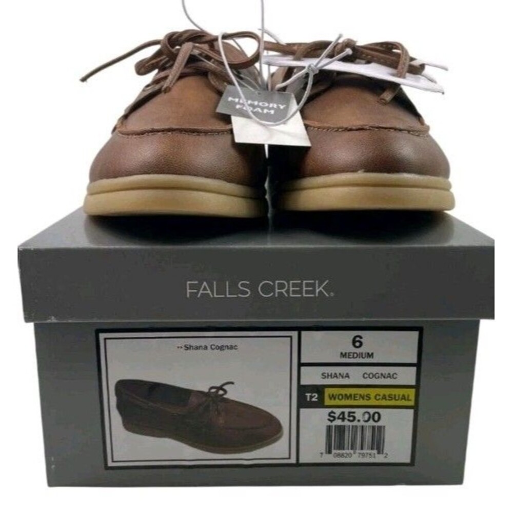 Falls Creek Shana Cognac Boat Shoes Loafers Womens Size 6M Memory Foam